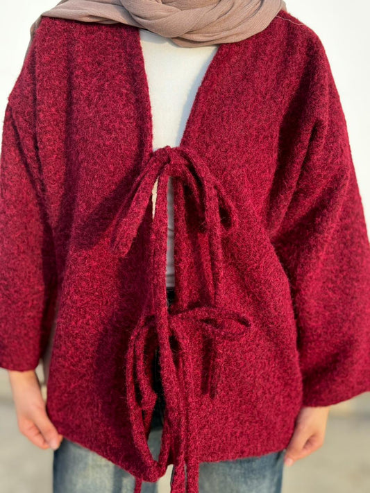 Bella Bow Cardigan - Burgundy