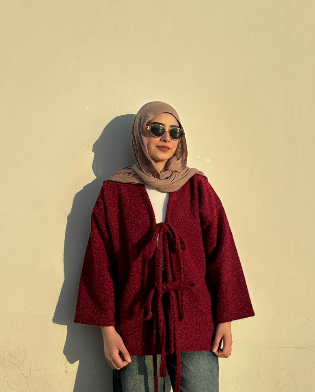 Bella Bow Cardigan - Burgundy